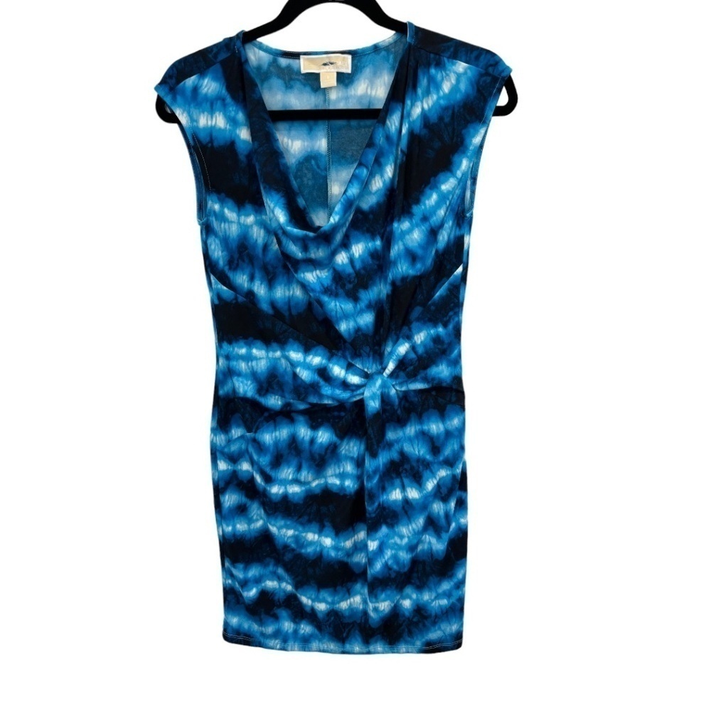 MICHAEL KORS Blue Tie Dye Cap Sleeve Scoop Neck Stretch Knit Dress Size Small